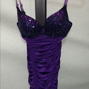 🦄Purple Sequined Bodice Ruched Vegas Dress!🦄
